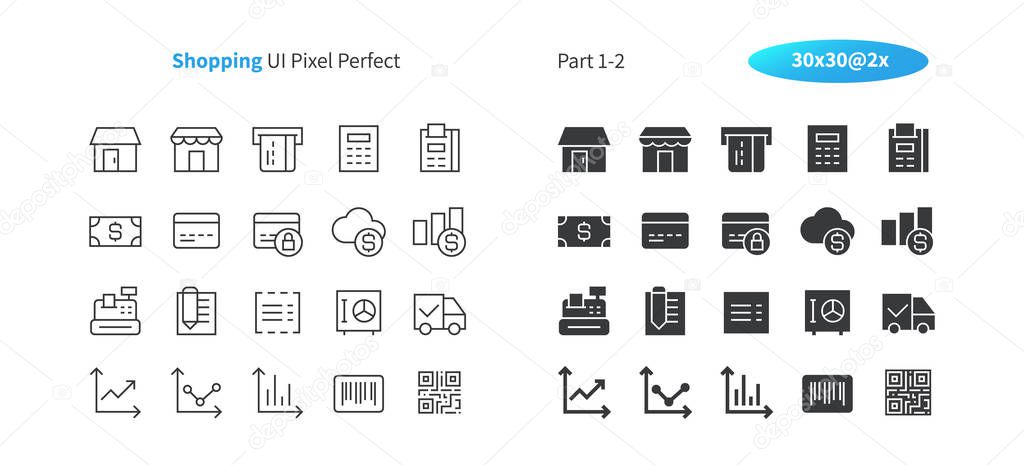 Shopping UI Pixel Perfect Well-crafted Vector Thin Line And Solid Icons 30 2x Grid for Web Graphics and Apps. Simple Minimal Pictogram 