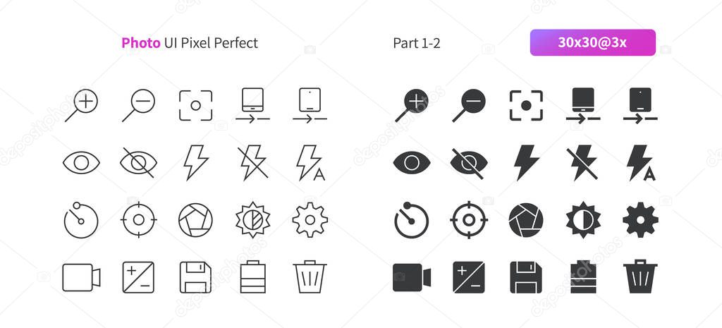 Photo UI Pixel Perfect Well-crafted Vector Thin Line And Solid Icons 30 3x Grid for Web Graphics and Apps. Simple Minimal Pictogram 