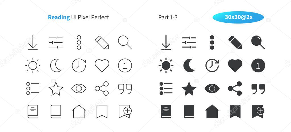 Reading UI Pixel Perfect Well-crafted Vector Thin Line And Solid Icons 30 2x Grid for Web Graphics and Apps. Simple Minimal Pictogram