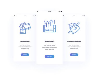 Bankacılık Hizmetleri, mobil bankacılık, bilgi dikey kartları güçlü metaforlar ile yatırımları. Web sitesi tasarımı için şablon.