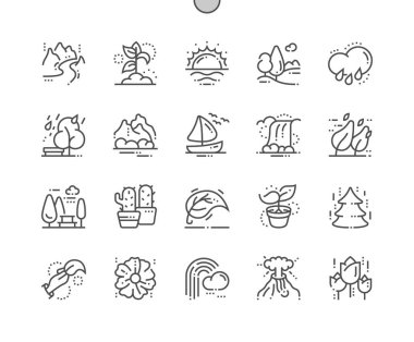 Doğa iyi hazırlanmış piksel mükemmel vektör ince çizgi simgeler 30 2 x kılavuz Web grafikleri ve Apps. Basit en az piktogram