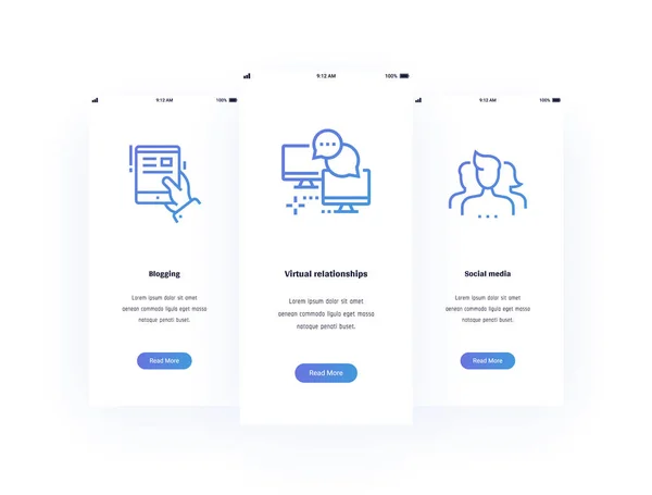 Blogging Relações Virtuais Mídia Social Cartões Verticais Com Metáforas Fortes — Vetor de Stock