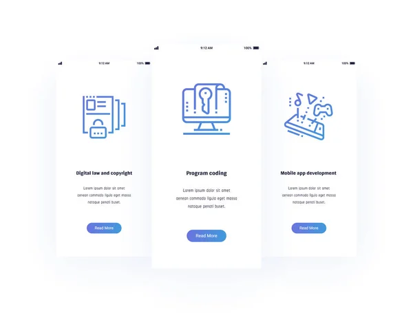 Diritto Digitale Copyright Programmazione Sviluppo App Mobile Schede Verticali Con — Vettoriale Stock