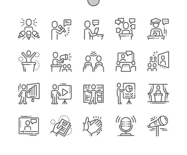 Discurso Público Pixel Bien Elaborado Iconos Línea Delgada Vectores Perfectos — Archivo Imágenes Vectoriales