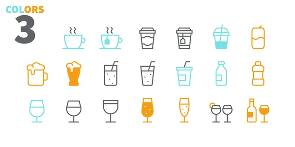 Set Drinks Types Line Icons White Background — Stock Vector