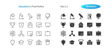 Eğitim UI piksel mükemmel iyi hazırlanmış vektör ince çizgi ve düz simgeler 30 2 x kılavuz Web grafikleri ve Apps. Basit en az piktogram Bölüm 1-2