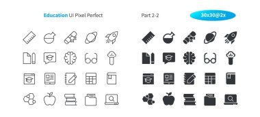 Eğitim UI piksel mükemmel iyi hazırlanmış vektör ince çizgi ve düz simgeler 30 2 x kılavuz Web grafikleri ve Apps. Basit en az piktogram Bölüm 2-2