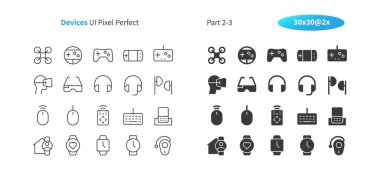 Aygıtları UI piksel mükemmel iyi hazırlanmış vektör ince çizgi ve düz simgeler 30 2 x kılavuz Web grafikleri ve Apps. Basit en az piktogram Bölüm 2-3