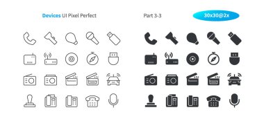 Aygıtları UI piksel mükemmel iyi hazırlanmış vektör ince çizgi ve düz simgeler 30 2 x kılavuz Web grafikleri ve Apps. Basit en az piktogram Bölüm 3-3