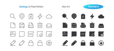 Ayarları kullanıcı arabirimi piksel mükemmel iyi hazırlanmış vektör ince çizgi ve düz simgeler 30 2 x kılavuz Web grafikleri ve Apps. Basit en az piktogram Bölüm 4-6