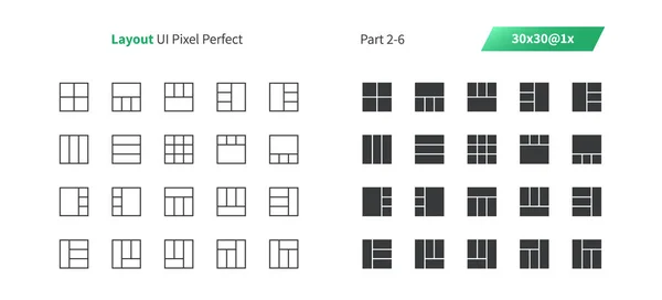 Layout Pixel Perfekt Välskrivna Vektor Tunn Linje Och Solid Ikoner — Stock vektor