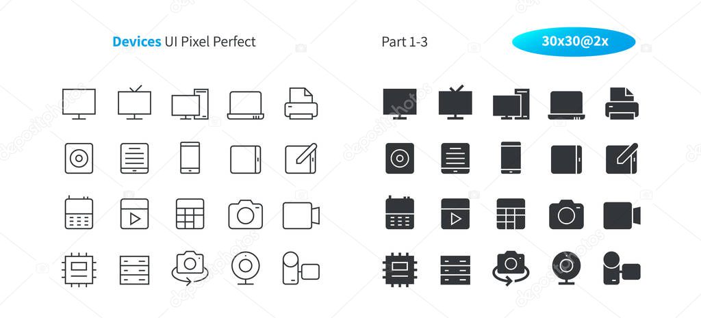 Devices UI Pixel Perfect Well-crafted Vector Thin Line And Solid Icons 30 2x Grid for Web Graphics and Apps. Simple Minimal Pictogram Part 1-3