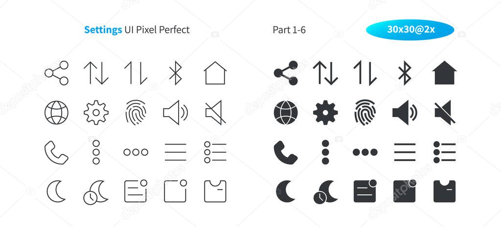 Settings UI Pixel Perfect Well-crafted Vector Thin Line And Solid Icons 30 2x Grid for Web Graphics and Apps. Simple Minimal Pictogram Part 1-6