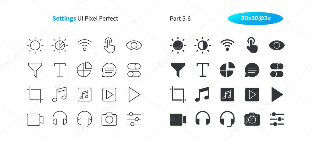 Settings UI Pixel Perfect Well-crafted Vector Thin Line And Solid Icons 30 2x Grid for Web Graphics and Apps. Simple Minimal Pictogram Part 5-6