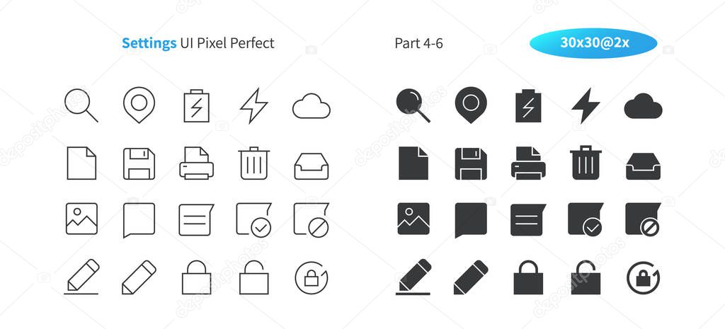 Settings UI Pixel Perfect Well-crafted Vector Thin Line And Solid Icons 30 2x Grid for Web Graphics and Apps. Simple Minimal Pictogram Part 4-6