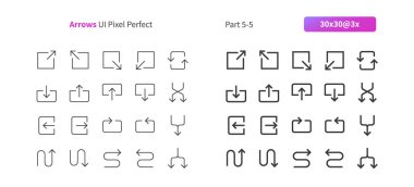 Oklar UI piksel mükemmel iyi hazırlanmış vektör ince çizgi ve düz simgeler 30 3 x kılavuz Web grafikleri ve Apps. Basit en az piktogram Bölüm 5-5