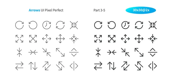 Pijlen Pixel Perfect Goed Bewerkte Vector Dunne Lijn Solide Pictogrammen — Stockvector