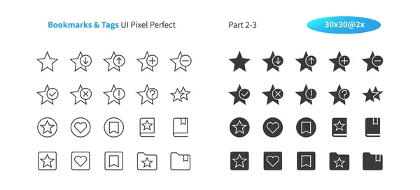 Marcadores Etiquetas Pixel Perfecto Bien Elaborado Vector Delgada Línea Sólidos — Archivo Imágenes Vectoriales