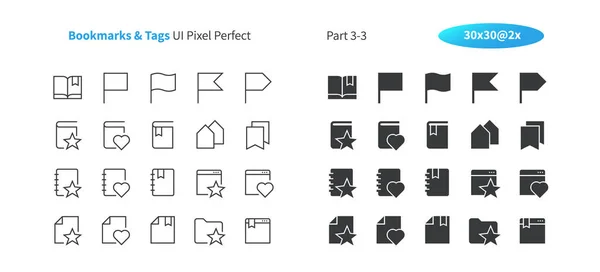 Marcadores Etiquetas Pixel Perfecto Bien Elaborado Vector Delgada Línea Sólidos — Archivo Imágenes Vectoriales