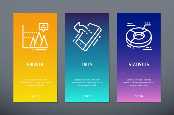 Crescita Chiamate Statistiche Schede Verticali Con Forti Metafore Modello Progettazione — Vettoriale Stock