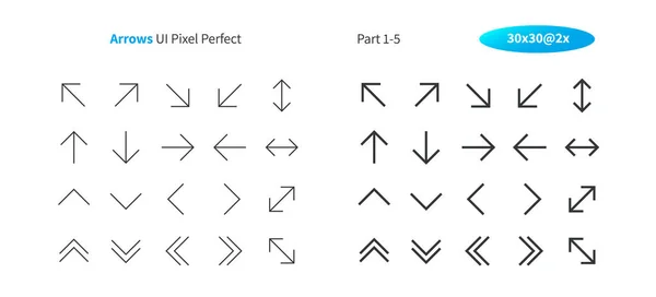 Flechas Pixel Perfecto Bien Elaborado Vector Delgada Línea Iconos Sólidos — Archivo Imágenes Vectoriales