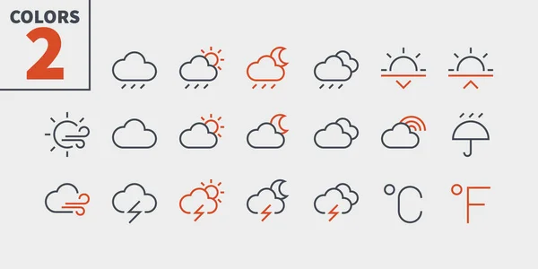 Wetter Pixel Perfekt Durchdachte Vektor Thin Line Symbole — Stockvektor