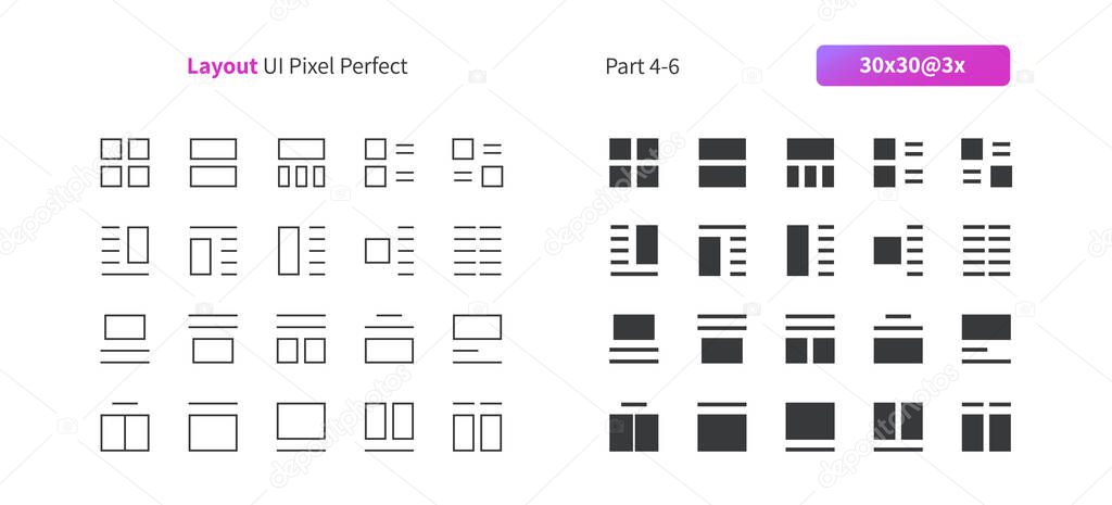 Layout UI Pixel Perfect Well-crafted Vector Thin Line And Solid Icons 