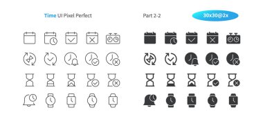 Zaman UI piksel mükemmel iyi hazırlanmış vektör ince çizgi ve düz simgeler