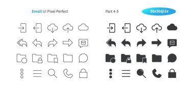 E-posta kullanıcı arabirimi piksel mükemmel iyi hazırlanmış vektör ince çizgi ve düz simgeler