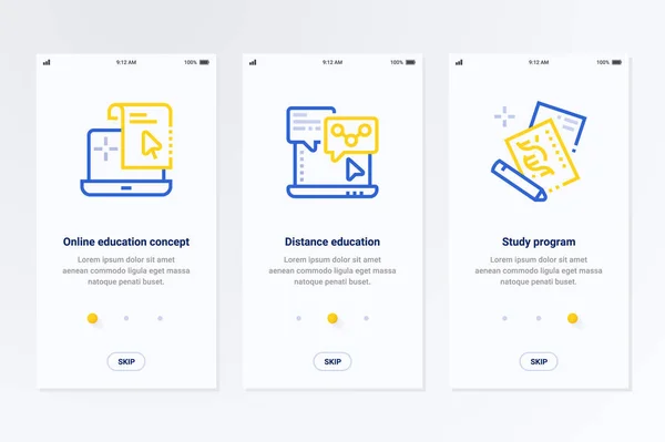 Concepto Educación Línea Educación Distancia Carteles Vectoriales Del Programa Estudio — Vector de stock