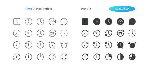 Time Pixel Perfect Well Crafted Vector Thin Line Solid Icons — Stock Vector