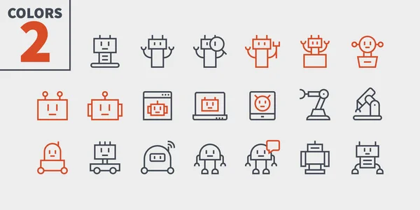 Pixel Robôs Perfeitos Ícones Linha Fina Vetorial Bem Trabalhada — Vetor de Stock