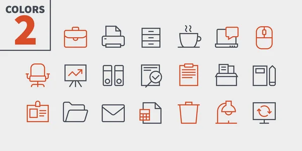Office Outlined Pixel Iconos Línea Delgada Vectores Bien Diseñados Perfectos — Vector de stock