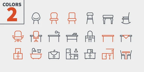 Muebles Pixel Perfecto Vector Bien Hecho Iconos Línea Delgada — Archivo Imágenes Vectoriales