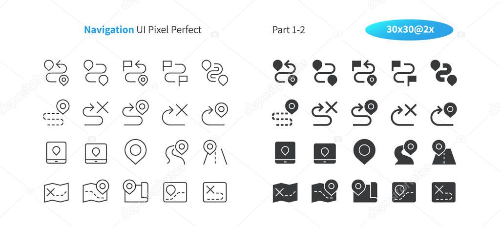 Navigation UI Pixel Perfect Well-crafted Vector Thin Line And Solid Icons