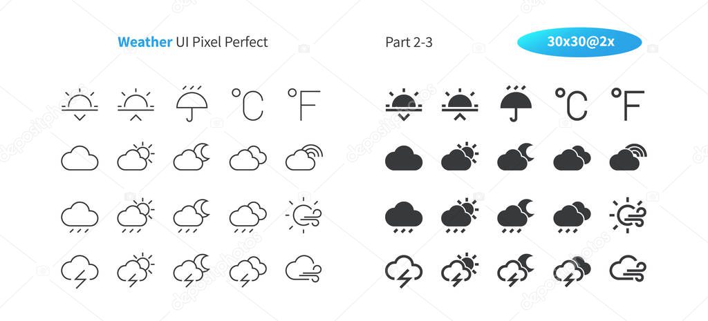 Weather UI Pixel Perfect Well-crafted Vector Thin Line And Solid Icons