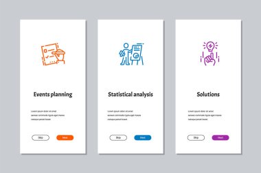 Olaylar, istatistiksel analiz, planlama çözümleri onboarding güçlü metafor ile ekranlar