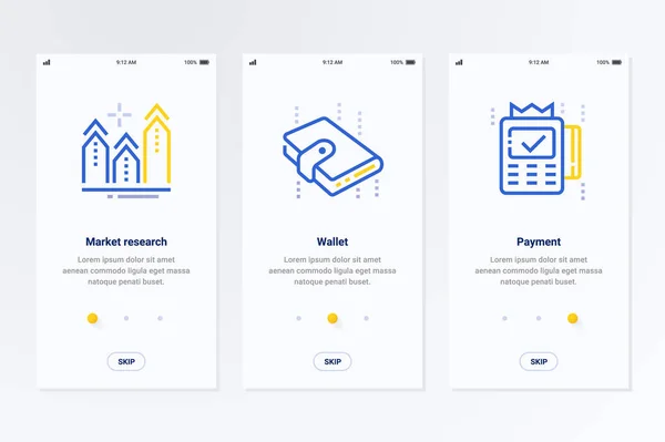 Market Research Tárcáját Függőleges Bankkártyák Erős Metaforák Webdesign Sablonok — Stock Vector
