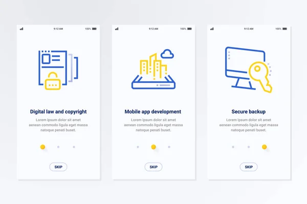 Digitale Recht Auteursrecht Mobiele App Ontwikkeling Veilige Backup Verticale Kaarten — Stockvector