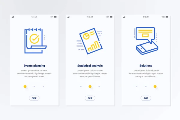 Evenementen Planning Statistische Analyse Oplossingen Verticale Kaarten Met Sterke Metaforen — Stockvector