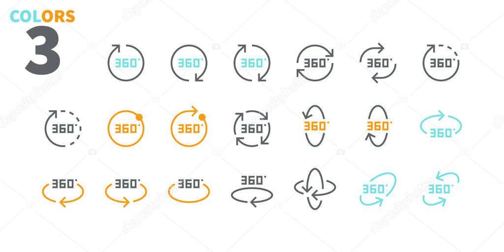 360 Degrees UI Thin Line Icons for Web Graphics and Apps with Editable Stroke.