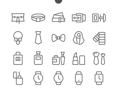 Aksesuarlar UI piksel mükemmel iyi hazırlanmış vektör ince çizgi simgeler 48 x 48 ızgarası Web grafikleri ve Apps. 