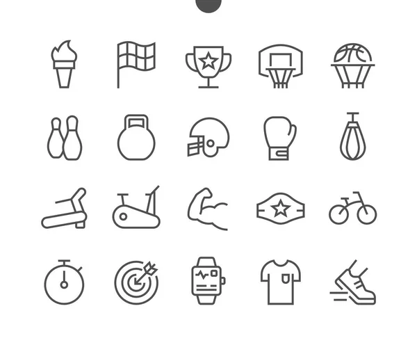 Sportovní Pixel Perfektní Kvalitní Vektorové Tenká Linie Ikony Mřížka Pro — Stockový vektor
