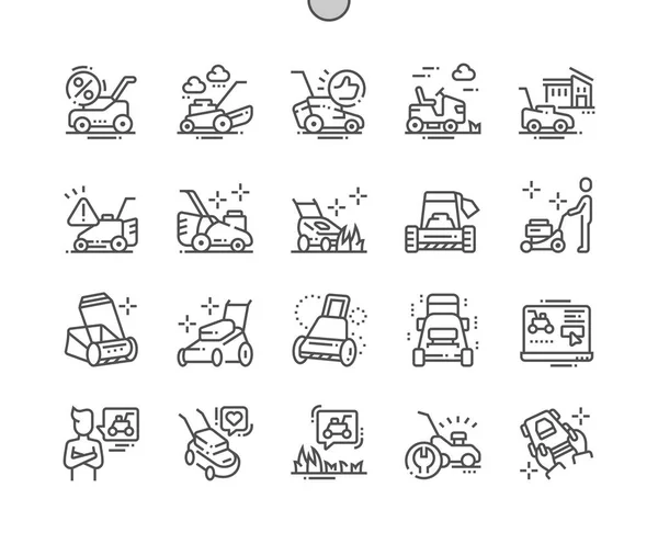 Grasmaaier Well Crafted Pixel Perfect Vector Dunne Lijn Icons Raster — Stockvector