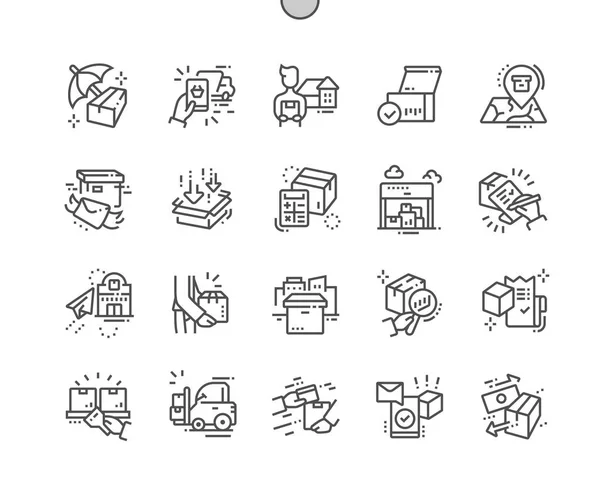 Entrega Pixel Perfect Vector Thin Line Iconos Rejilla Para Gráficos — Vector de stock