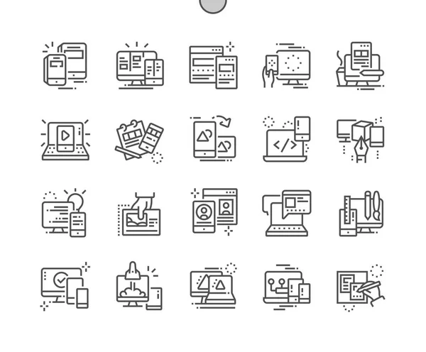 Diseño Responsivo Pixel Bien Diseñado Iconos Línea Delgada Vectores Perfectos — Archivo Imágenes Vectoriales