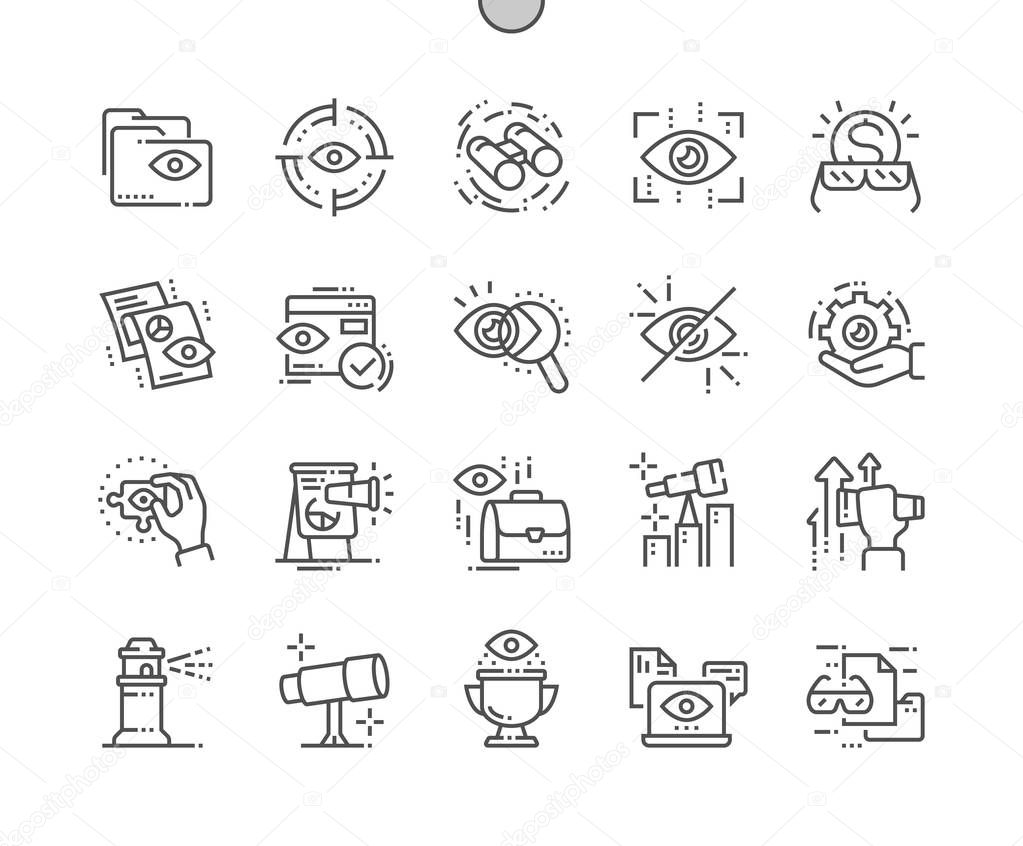 Vision Well-crafted Pixel Perfect Vector Thin Line Icons 30 2x Grid for Web Graphics and Apps.