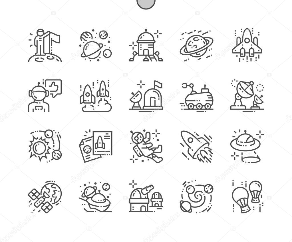 Space exploration Well-crafted Pixel Perfect Vector Thin Line Icons 30 2x Grid for Web Graphics and Apps.