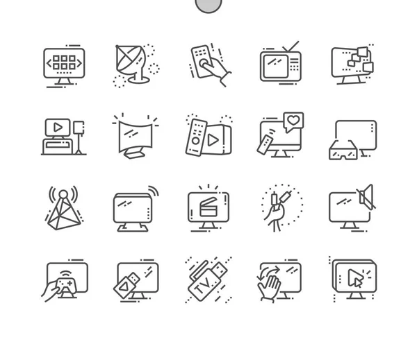 Телевізор Добре Розроблений Pixel Perfect Векторна Тонка Лінія Піктограми Сітка — стоковий вектор