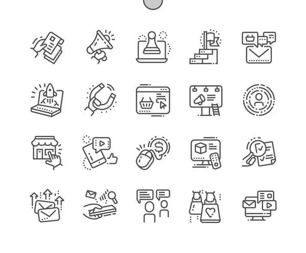 Marketing Well Crafted Pixel Perfect Vector Thin Line Icons Grid — Stock Vector